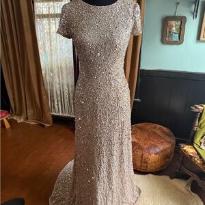 Elegant Sequin Evening Gown - Champagne